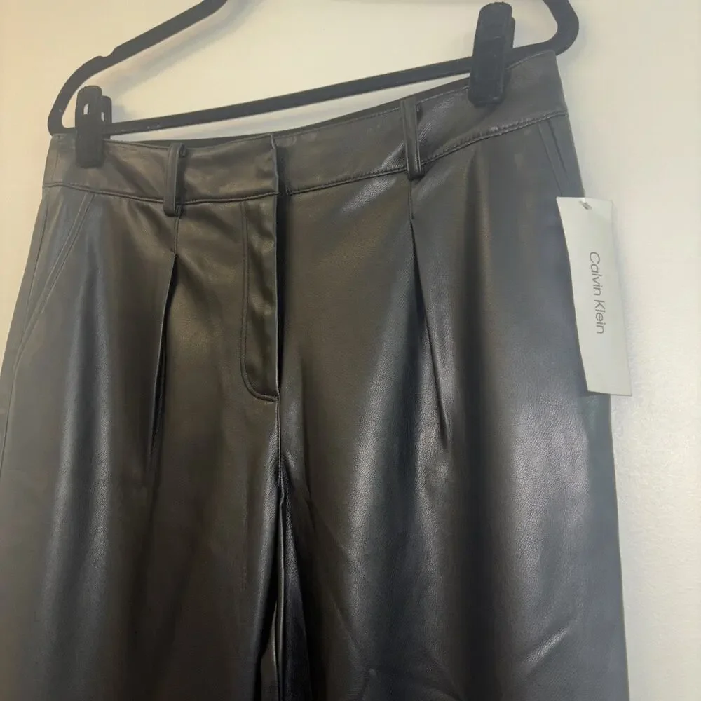 Calvin Faux Leather Pants Women’s Silver Sz 8‎ Black Goth Emo Cybercore Rock Eco